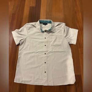 Margaritaville White/ Cream Short Sleeve Shirt with Blue Patterned Collar NWOT